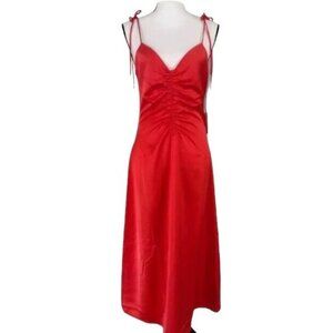 NWT Jason Wu Orange/Red‎ Strappy Satin V-neck Midi Dress size Small